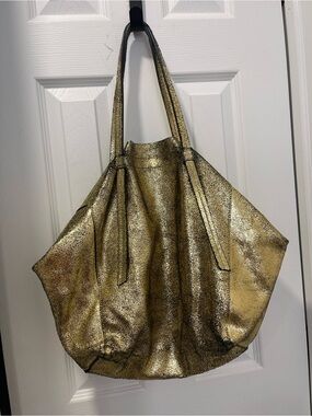 Zara Gold Metallic large leather Tote Bag -